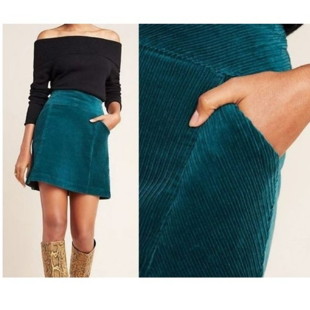 Anthropologie Teal Corduroy Mini Skirt
